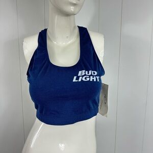 NWT Bud Light  Woman sz L Bralette Sports Bra Navy Blue Racerback Anheuser Bush